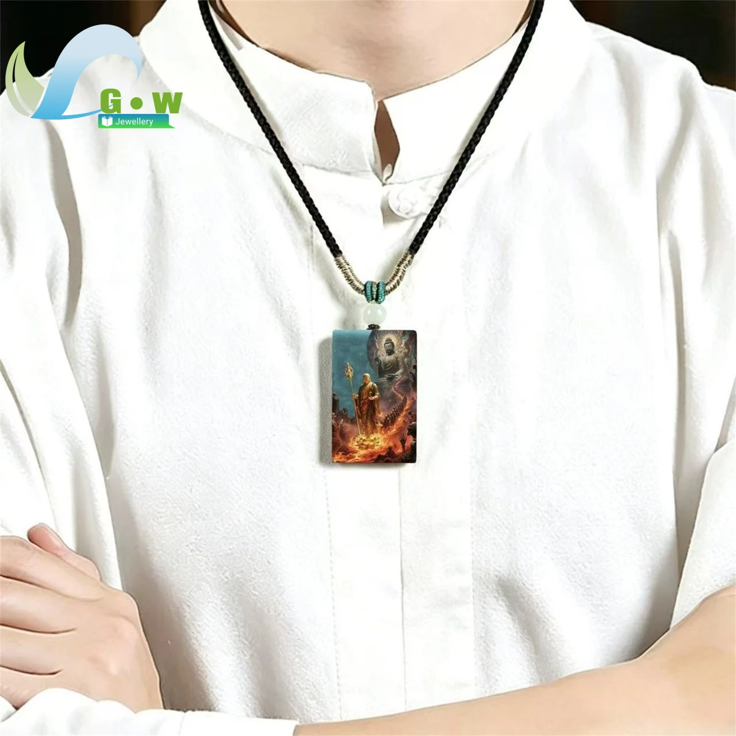 Natural A Grade Jadeite Ksitigarbha Bodhisattva Pendant High Ice Old Stock Fine Art Printing Hanging Ornament Unisex Gift