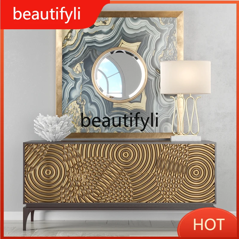 

American light luxury door entrance cabinet, dining side cabinet, post-modern carved decorative cabinet D80