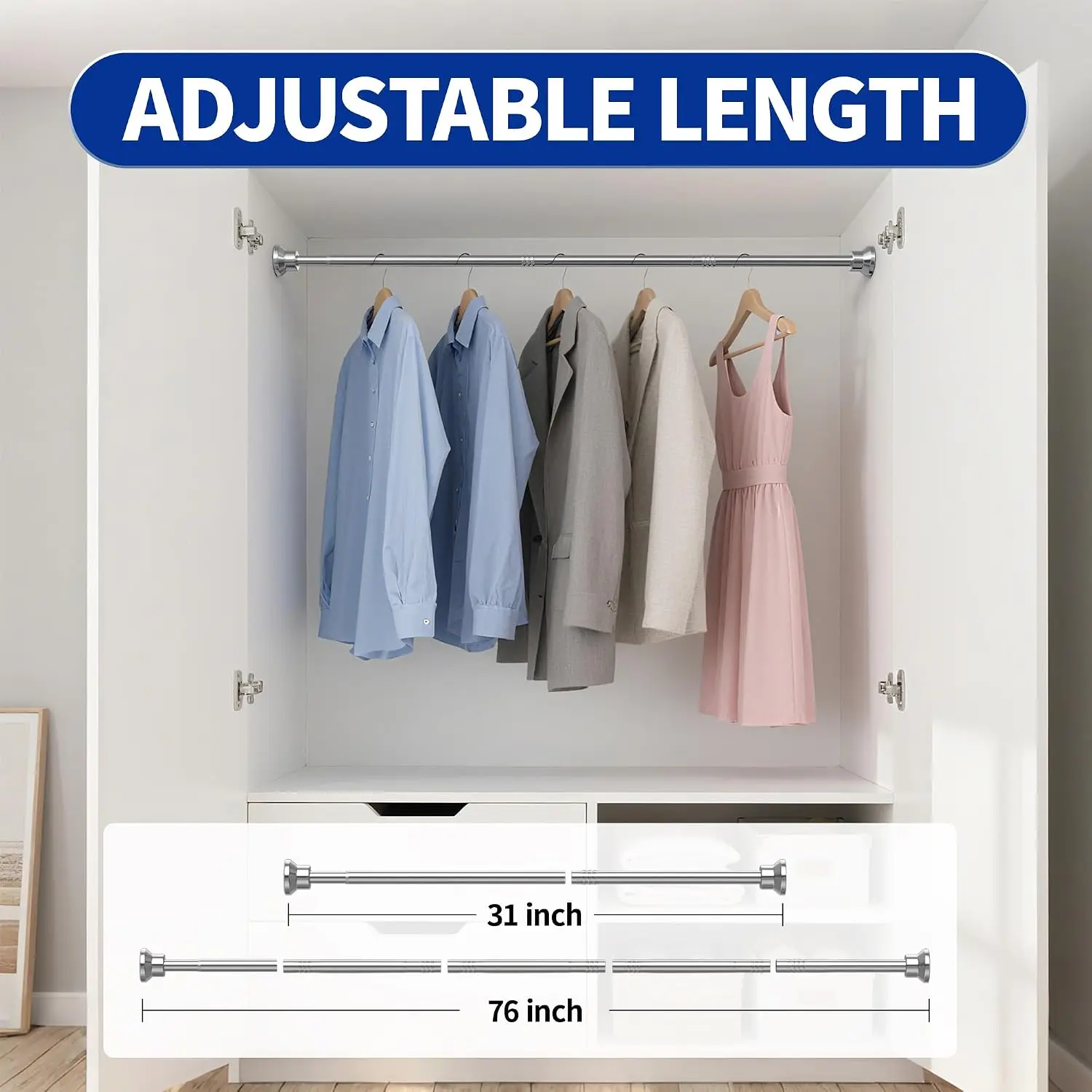 Adjustable Tension Shower Curtain Rod 31-76 Inch Heavy Duty Rust-proof No Drilling for Bathroom Silver view 6