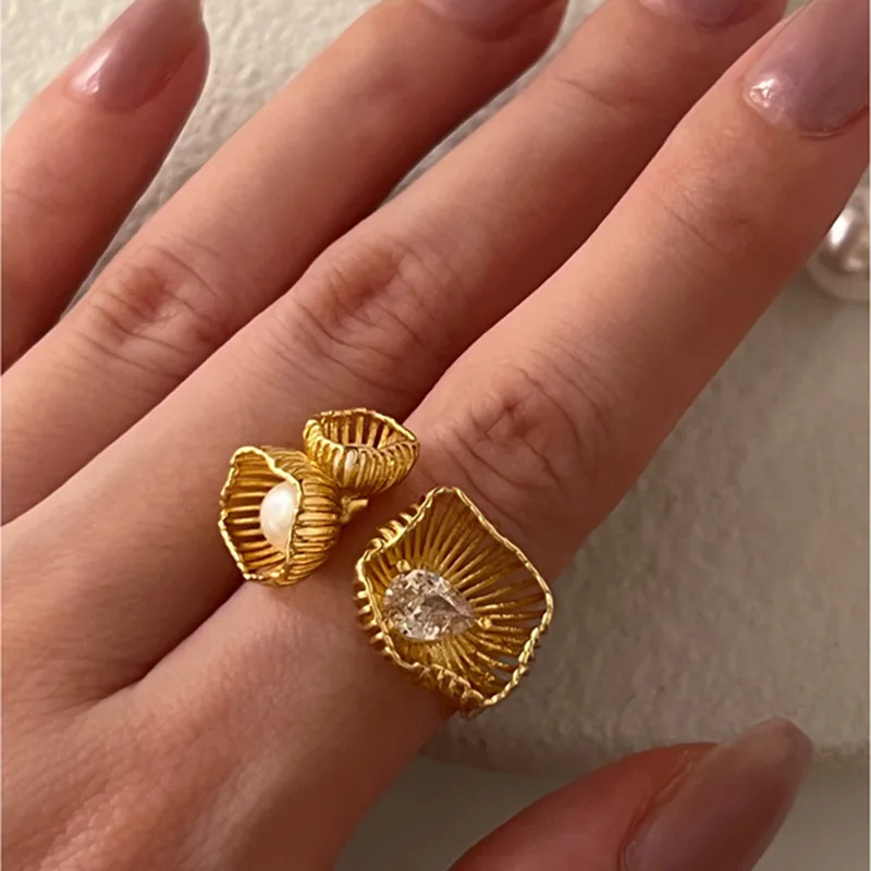 925 Sterling Silver Rings Gold Color Pearl  Vintage Couples Creative Wings Design Thai Silver Party Jewelry Birthday Gifts