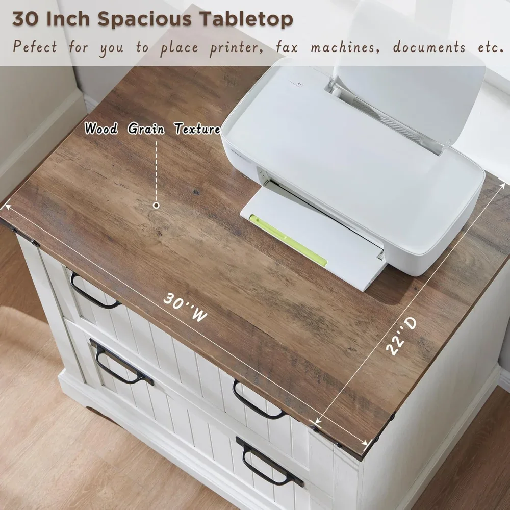 Farmhouse 2-Drawer File Cabinet - 30" Storage for A4/Letter/Legal Files, Hanging Folder Organizer"