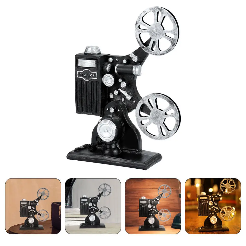 2Pcs Vintage Resin Film Projector Retro Sculpture Black Desktop Decoration Movie Prop Retro Props
