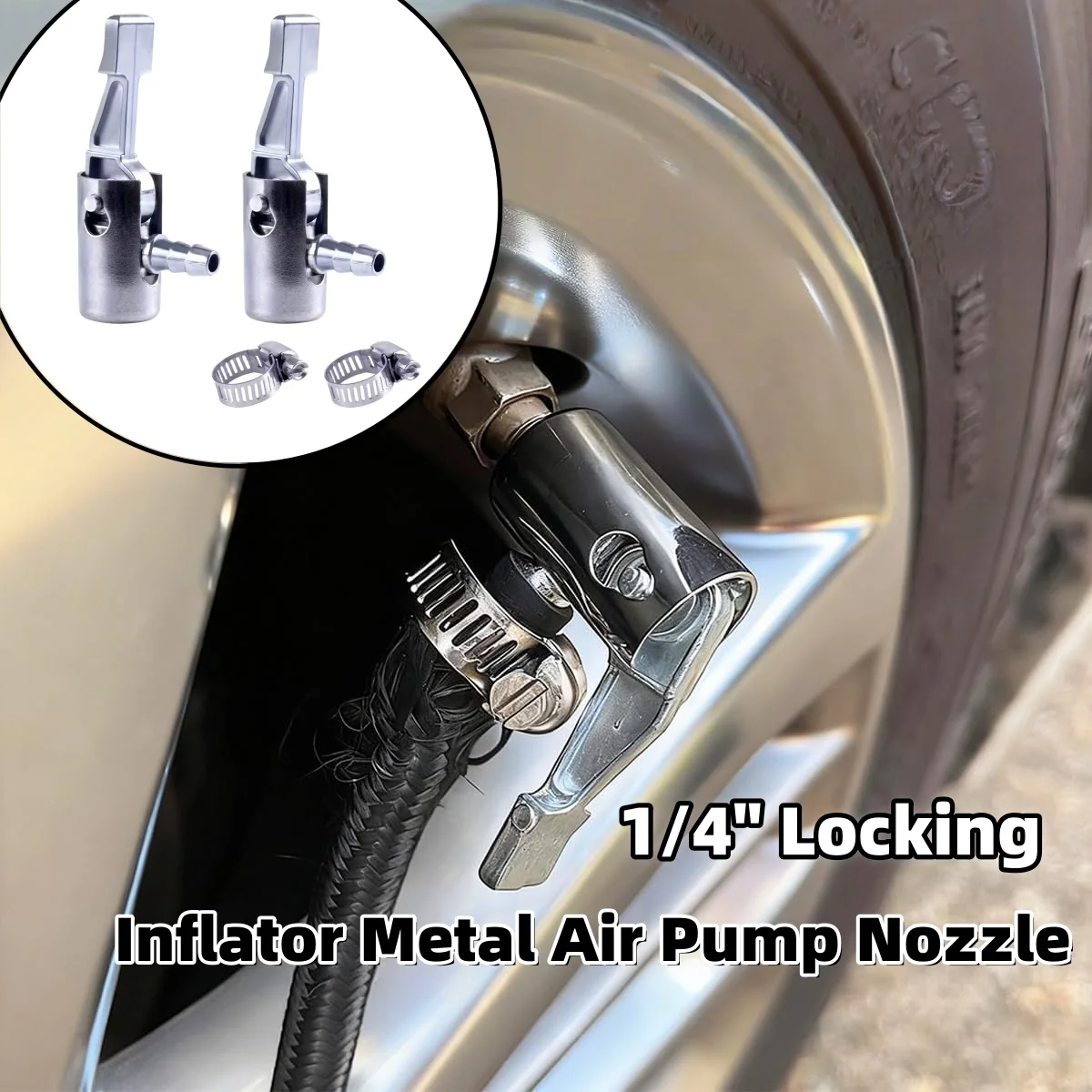 

2Pcs Tire Inflatable Air Pump Nozzle With Chuck Clip Metal Inflator Valve Connector For Car Bike Motorcycle Tyre Tire Bicycle