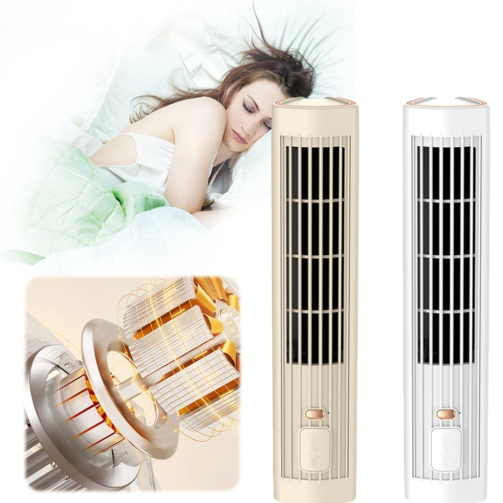 Bladeless Tower Fan USB Rechargeable 3 Speed Standing Quiet Cooling Fan 1200mAh Mini Vertical  Standing Tower Fan
