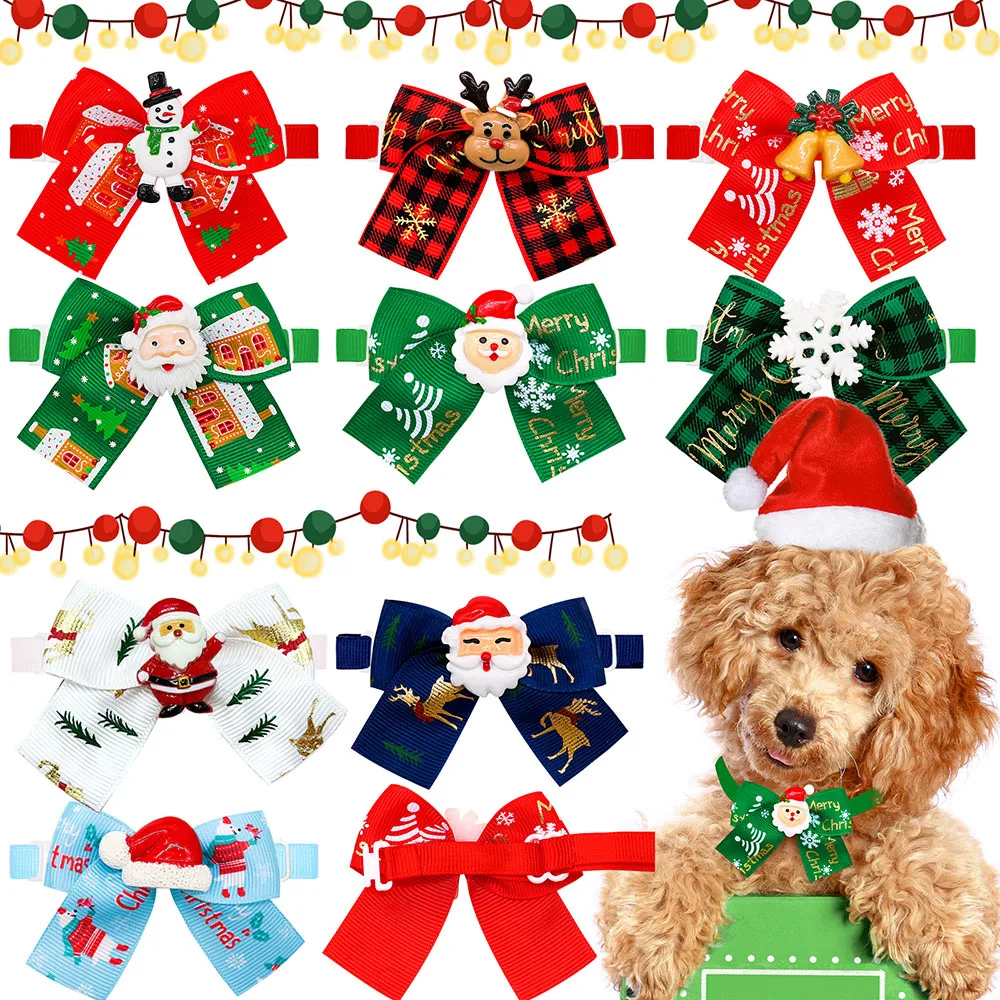 20PCS Pet Dog Handmake Bowtie Christmas Style Bow Tie for Small&medium Dogs Bowties Collar for Dog Pets Dog Grooming Accessories