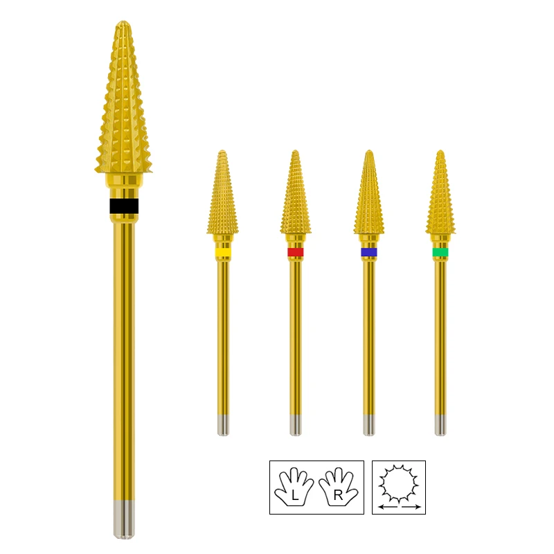 17mm Gold Extra Long Triangle Cone Tungsten Nail Drill Bits Carbide Milling Cutter Gel Remover Left Right Available Tools 3/32