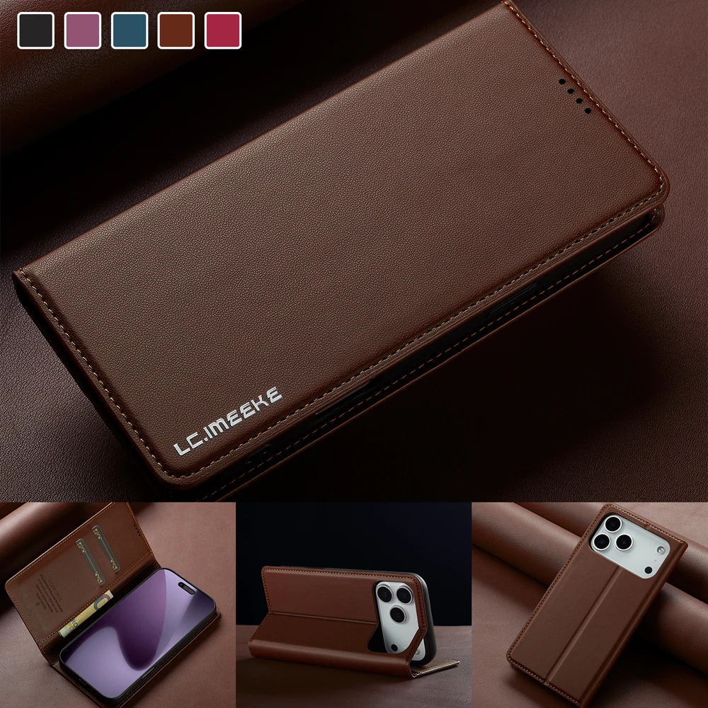 

L1 For iPhone 17 Pro Max,17Pro,17, Book Style Flip PU Leather Purse Wallet Phone Case Protect Stand Cover Pouch Card Bag