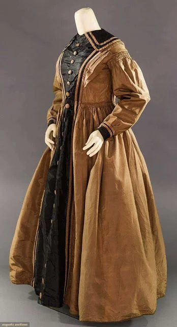 Mid 1860s Brown And Black Colorblock Victorian Dress Custom Made For Women