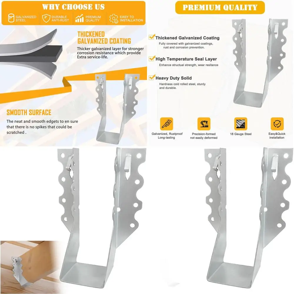 

50 Pack 2x6 Galvanized Steel Joist Hangers, 18 Gauge LU28 Face Mount, Wood Ties for Rafters and Hurricane Support
