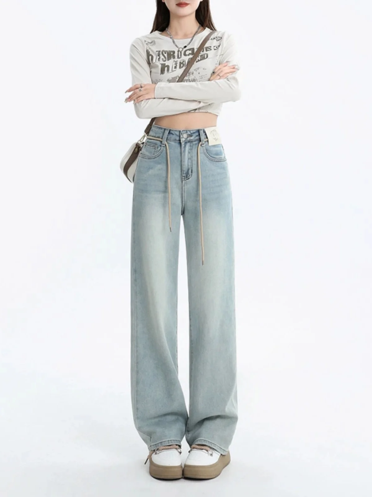 Hohe Taille, weites Bein, Jeans für Damen, vielseitig, locker, schlankmachend, gerade geschnitten, Frühling, Sommer, Neuankömmling, Retro, bodenlang, Sl...