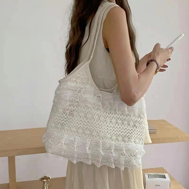 

Summer leisure vacation backpack fairy lace shoulder beach bag lace mesh tote bag underarm shoulder satchel capacity women's bag