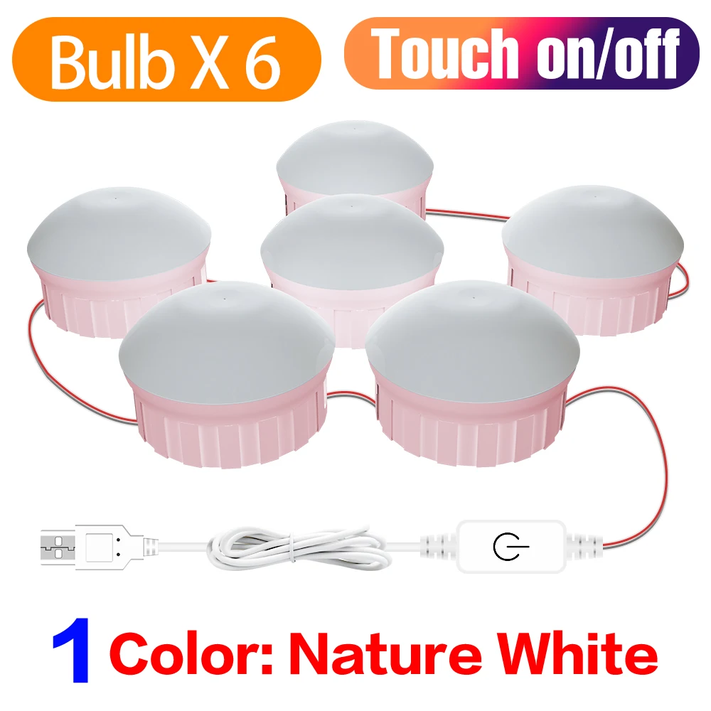 LED Make-upspiegellamp Badkamer Vanity Lights Touch Dimmen Slaapkamer Kaptafel Verlichting Natuur Wit DC5V 2/6/10/14 Lampenset