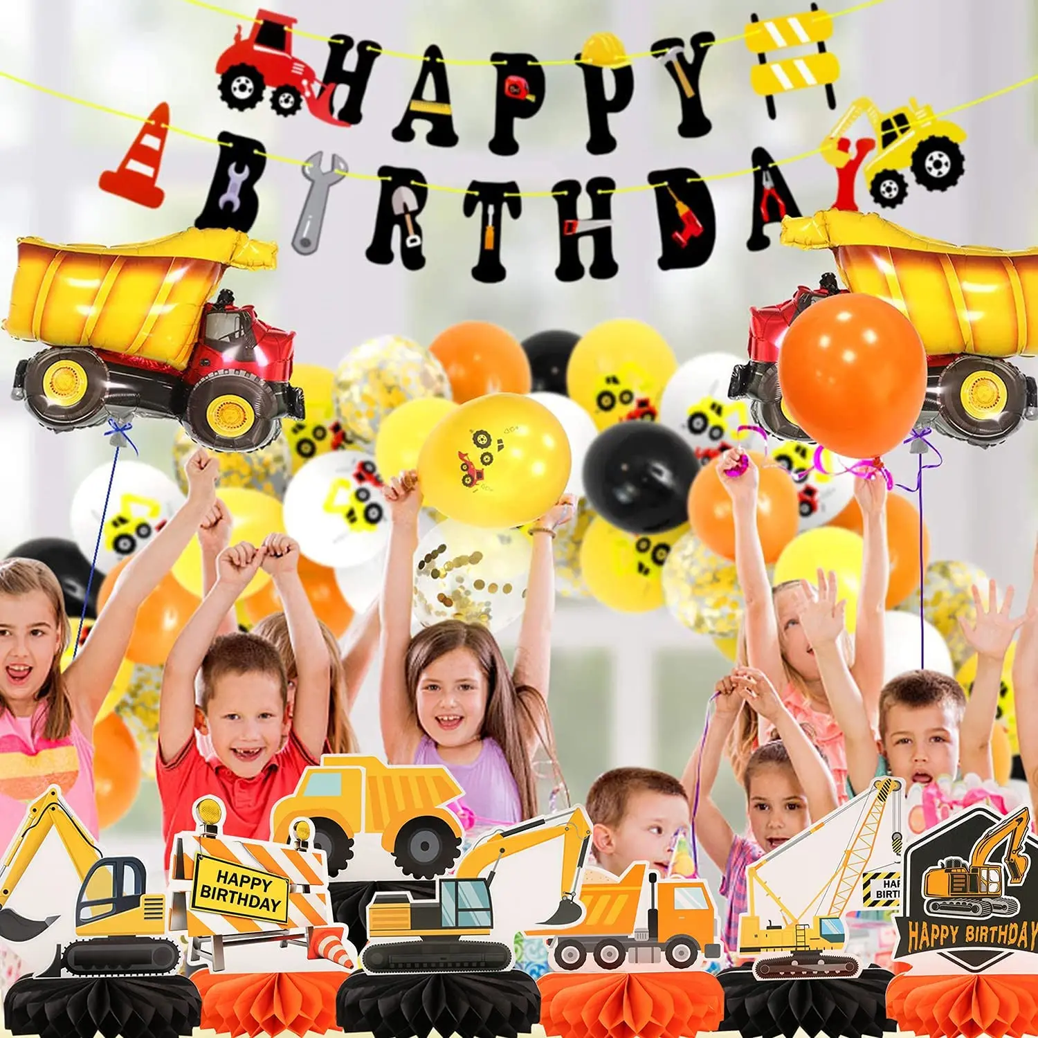 

Y19A 7 PCS Truck Theme Party Decorations Construction Honeycomb Centerpieces Table Toppers For Kids Birthday Theme Party