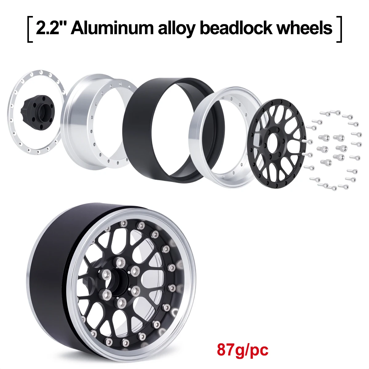 Ruote Beadlock da 2,2" in lega di alluminio da 4 pezzi, adatte universali per auto cingolate 1/10 RC Axial SCX10 II III e Traxxas TRX4