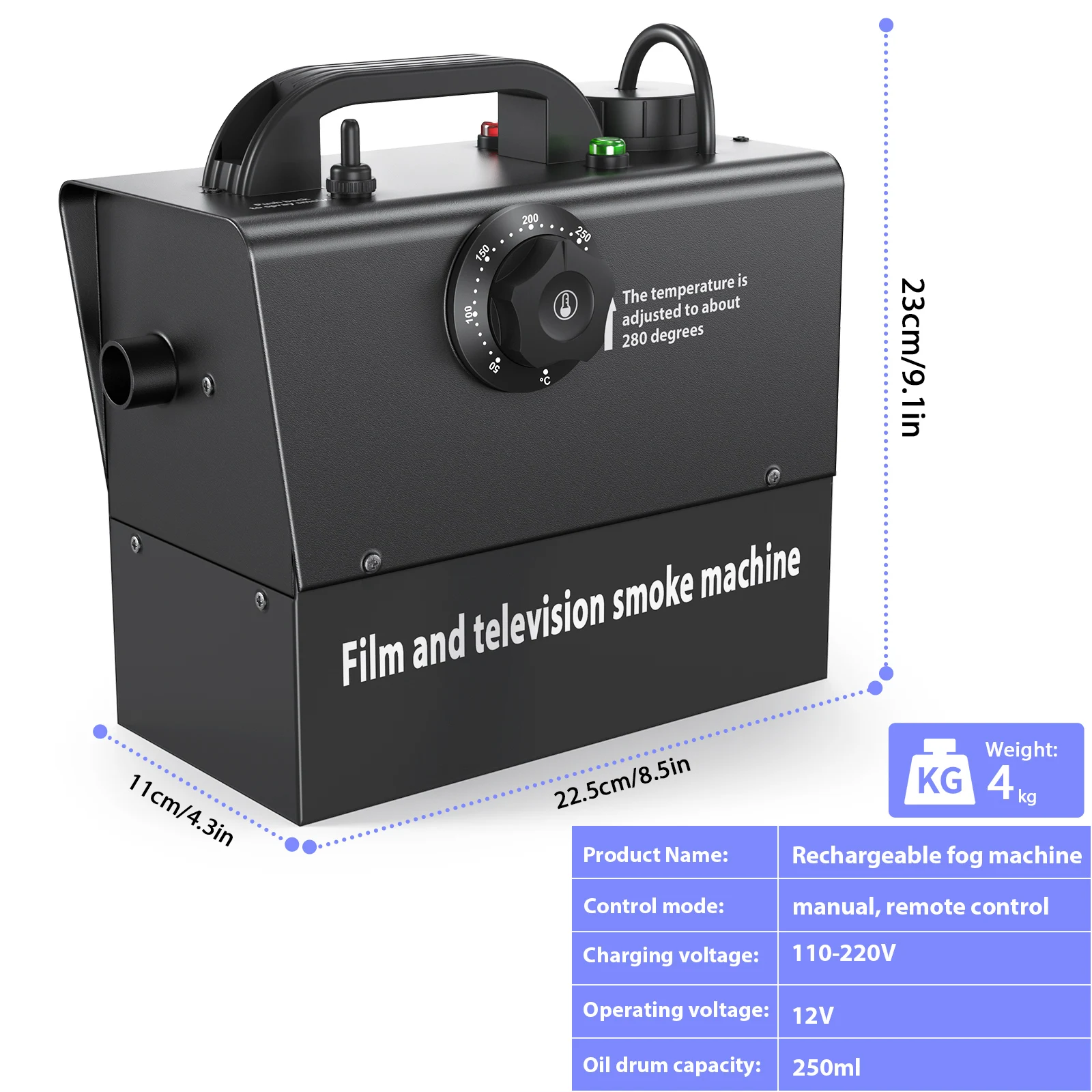 Fieryzeal 400W Rechargeable Fog Machine Stage Show Smoke Machine Remote Control Stage Light for Disco DJ Party Club Bar Event