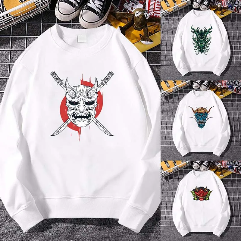 

Mens Womens Casual Sweatshirts Hoodie Men Monster Print O-Neck Fashion Harajuku Style Long Sleeve Tops White Sweatshirt Clothes