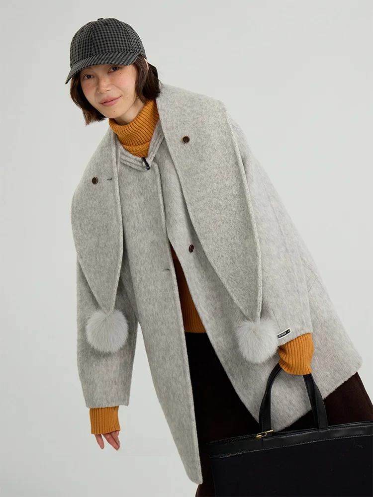 

Двусторонний шерстяной шарф, длинное пальто в стиле французского винтажа, женская мода, гарантированное тепло, средней длины...