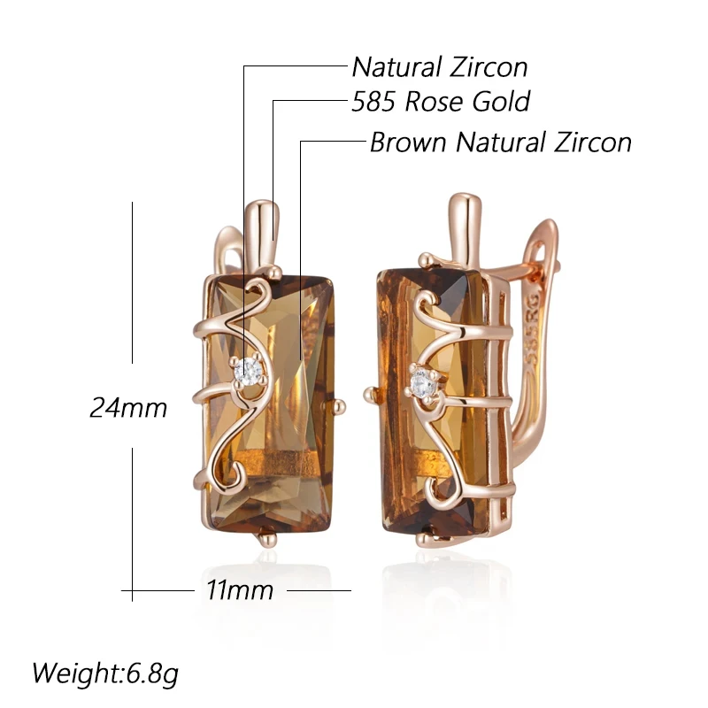 Wbmqda Brown Square Stone Drop Earrings For Women 585 Rose Gold Color High Quality Daily Party Jewelry Accessories