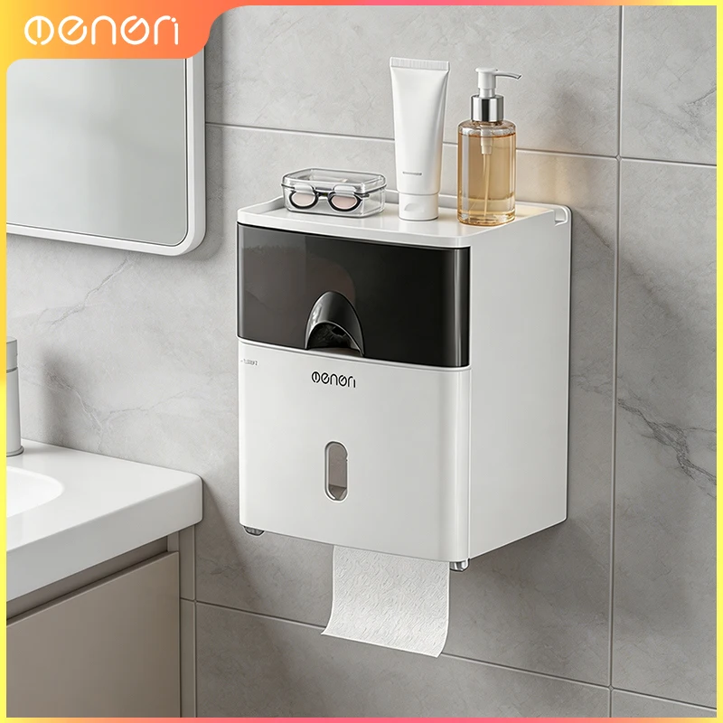 Wall Mounted Toilet Paper Holder Waterproof Tissue Storage Box Toilet Roll Organizer Bathroom Accessories Set