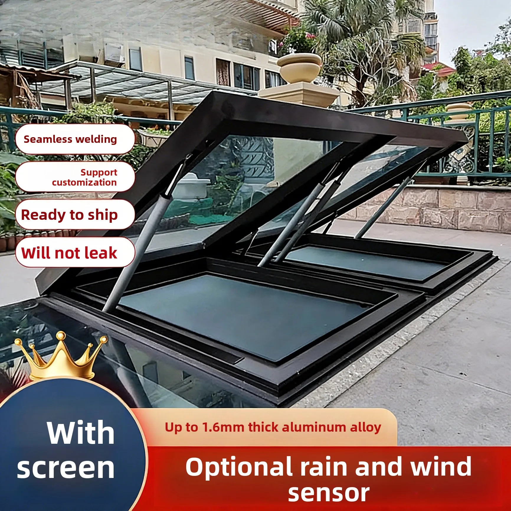 basement lighting shaft skylight, aluminum alloy electric rain sensing skylight, attic roof, skylight, sunroom, manual skylight