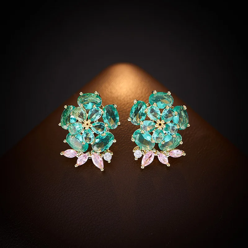 Модные цветные серьги-гвоздики с инкрустацией медным цирконом и индивидуальным сладким цветком, легкие серьги-гвоздики в роскошном стиле с нишевым дизайном