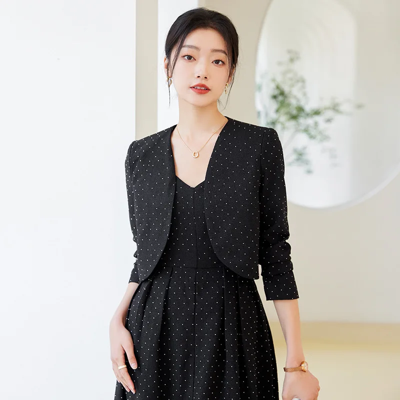High-end Women's Blazer for Spring and Autumn2025New Style Dress Two-Piece Set Strap Dress Casual Suit Dress
