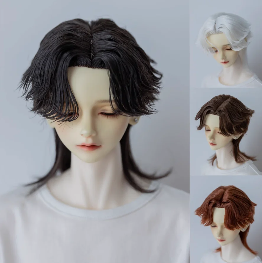 

BJD doll wig suitable for 1/3 Uncle size new medium split glue Wolf tail shape male milk silk material black and white brown