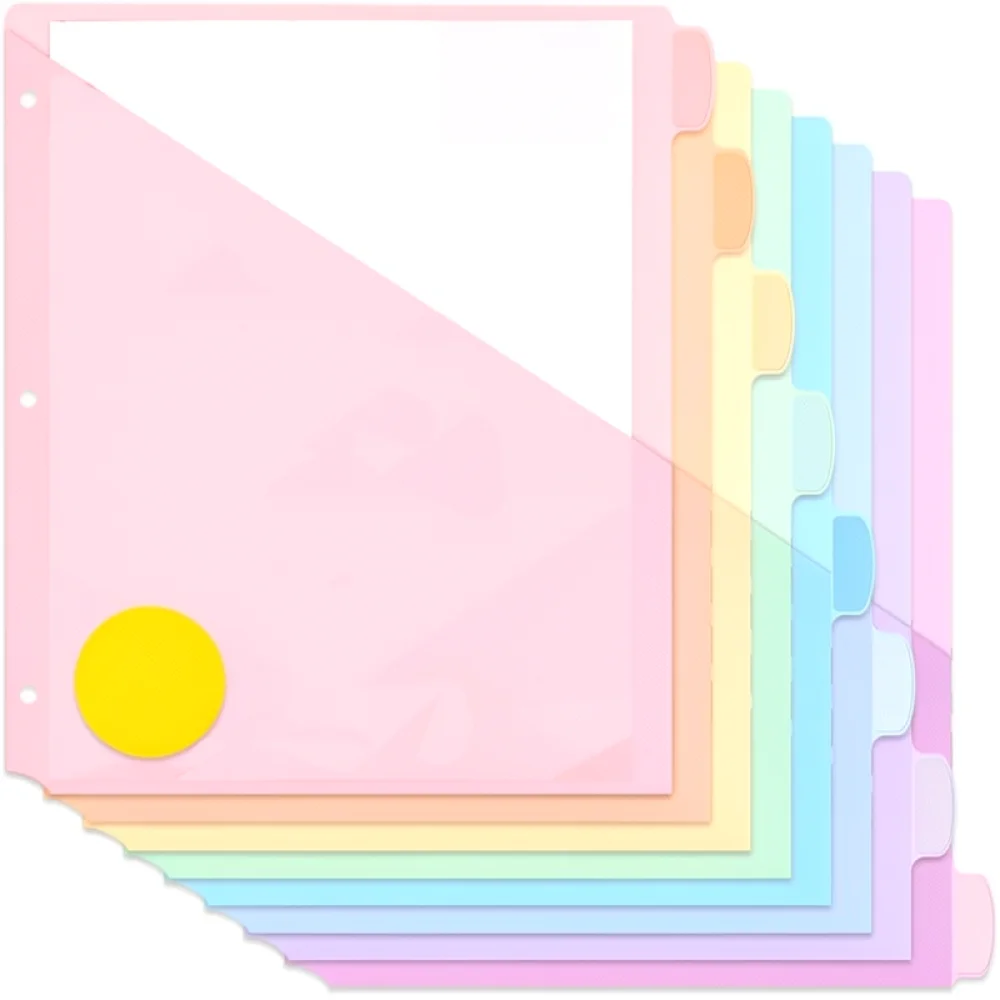 A4 Index Dividers For Three Hole Binder Macaron PP Plastic File Organizer Document Protector Storage Accessories