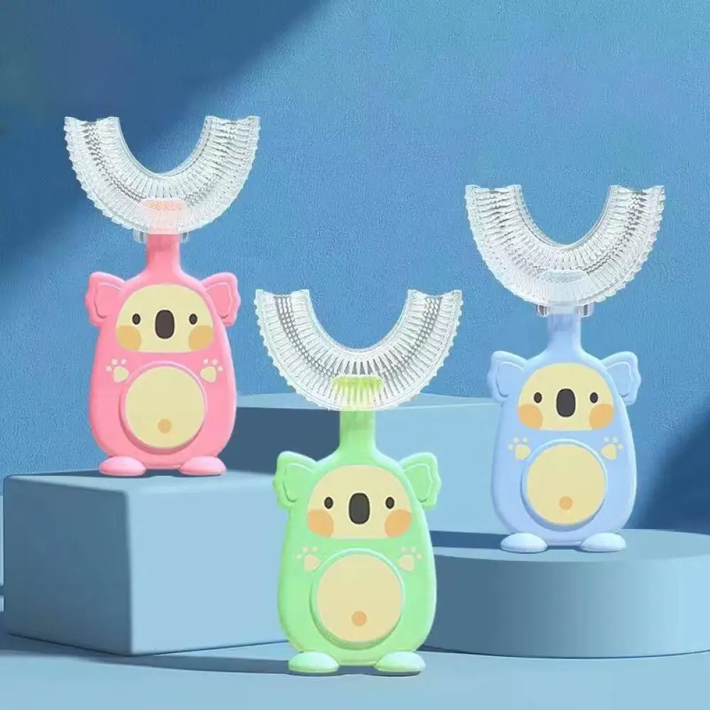 Spazzolino da denti a forma di U in morbido silicone per bambini: fronte-retro, custodia da viaggio inclusa, regalo perfetto per la festa dei bambini, igiene orale dei bambini