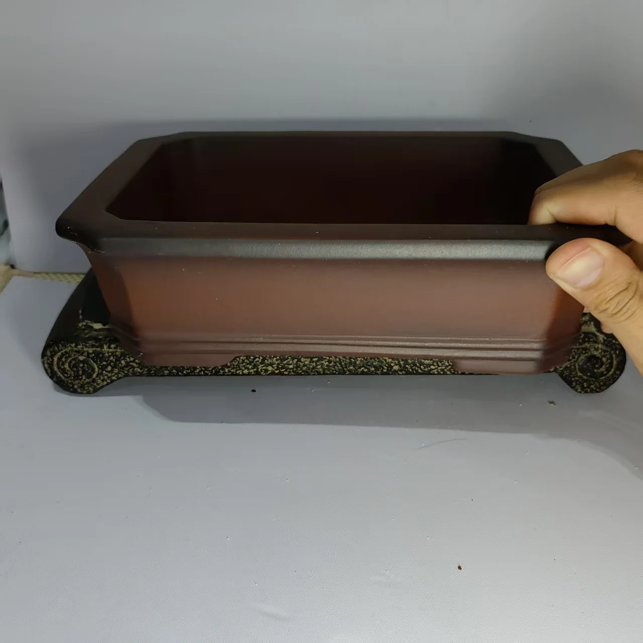 Hot sale anqique style Unglazed Bonsai Pot with line desgin