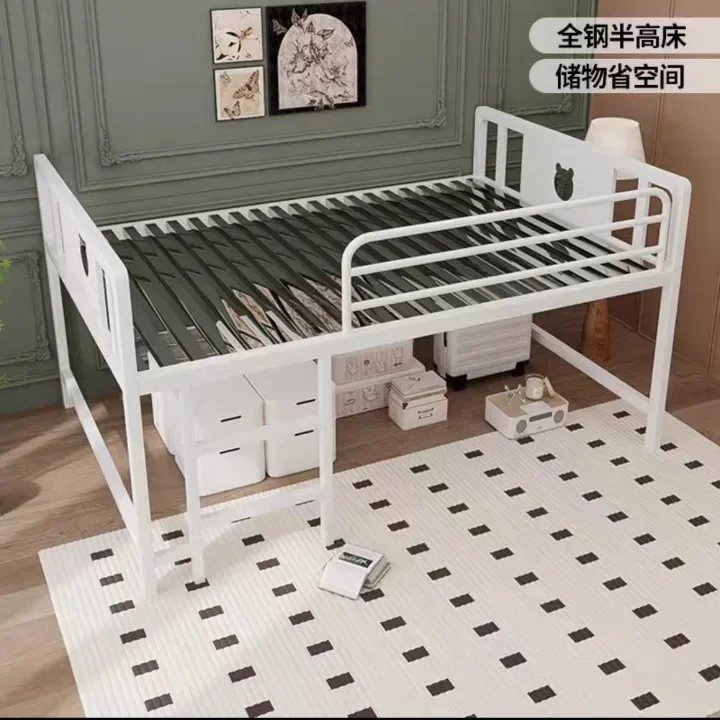 Single wrought iron storage bed, household rental house children adult high iron bed small apartment