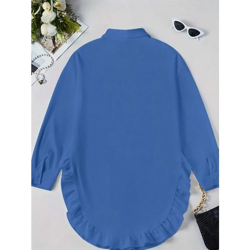 حجم كبير 1XL-5XL جديد المرأة موضة غير النظامية الدانتيل بلون بلوزة قميص السيدات فضفاضة تناسب طويلة الأكمام قميص غير رسمي