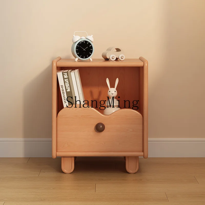 

SM Home Bedside Table Beech Bedroom Large Capacity Storage Jig Bedside Table