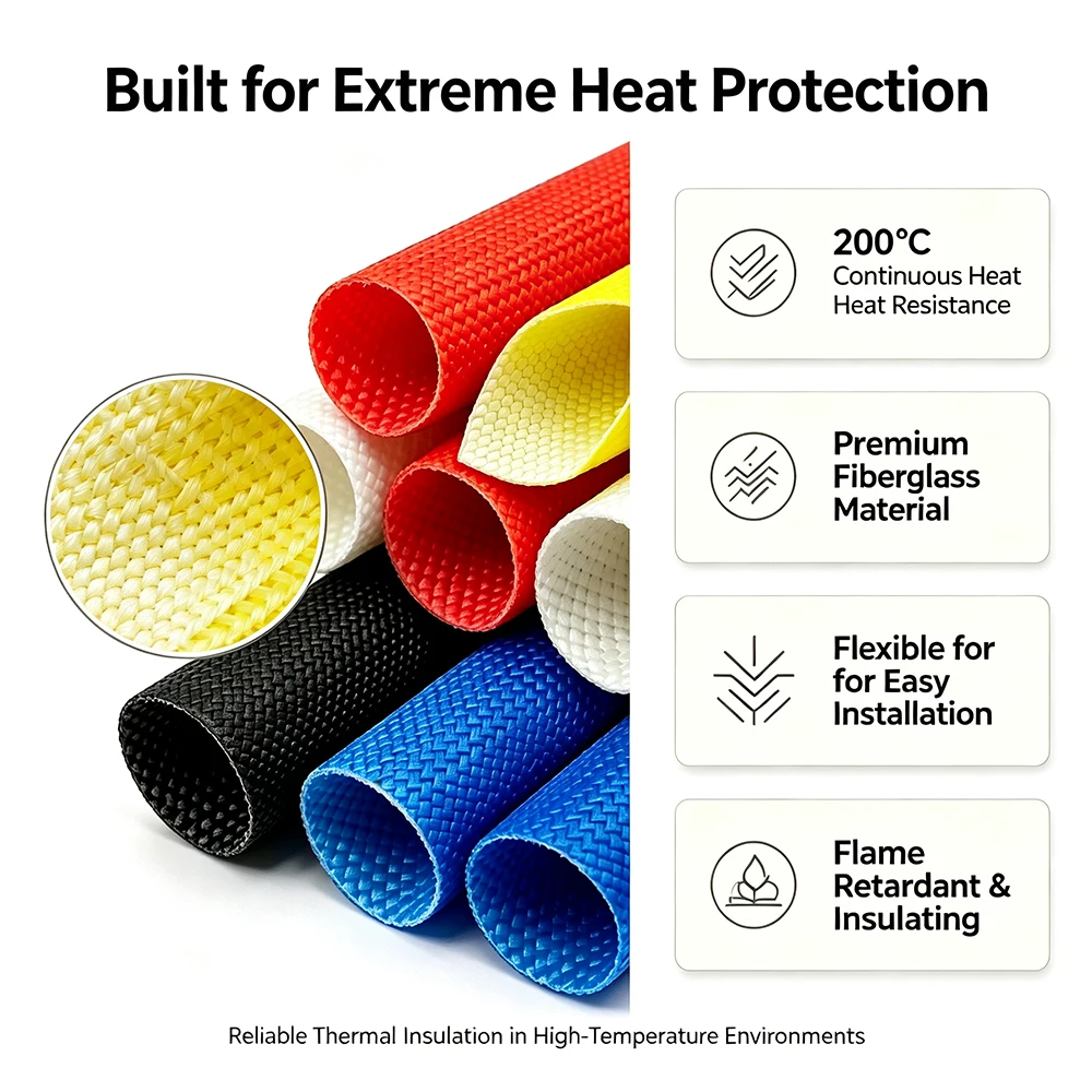 Flexible Silicone Resin Braided Fiberglass Tube 1–20mm ID 200Deg.C High Temp Sleeve For Electronic Wire Cable Protection