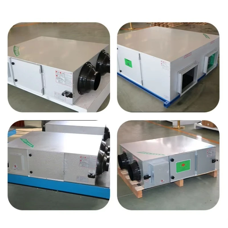 Ceiling mounted fresh air handling unit with cooling and heat exchange equipment, equipped with DC fan motor