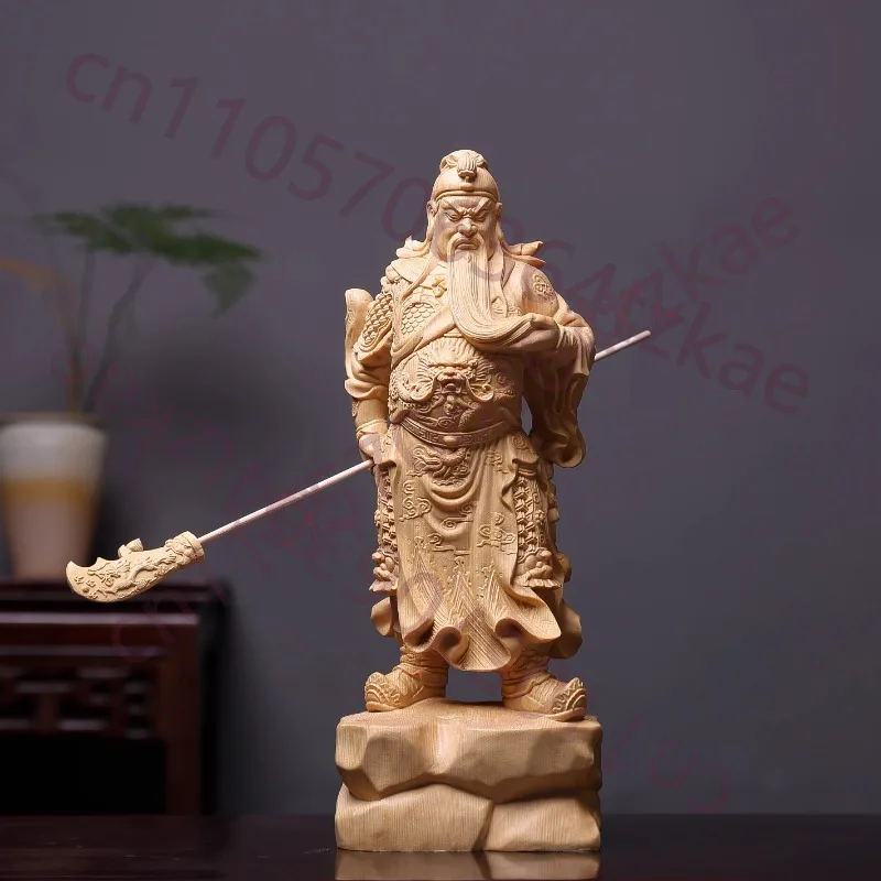 

Guan Yu Wu Caishen Guan Gong Solid Wood Statue, Hand-Carved Guan Di Figurine for Office, Home Decor & Arts Crafts