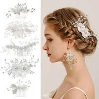 Peineta para el pelo de boda hecha a mano nuevos, horquillas nupciales con flores y hojas, joyería para la cabeza con diamantes de imitación y perlas, accesorios para el cabello de boda para niñas