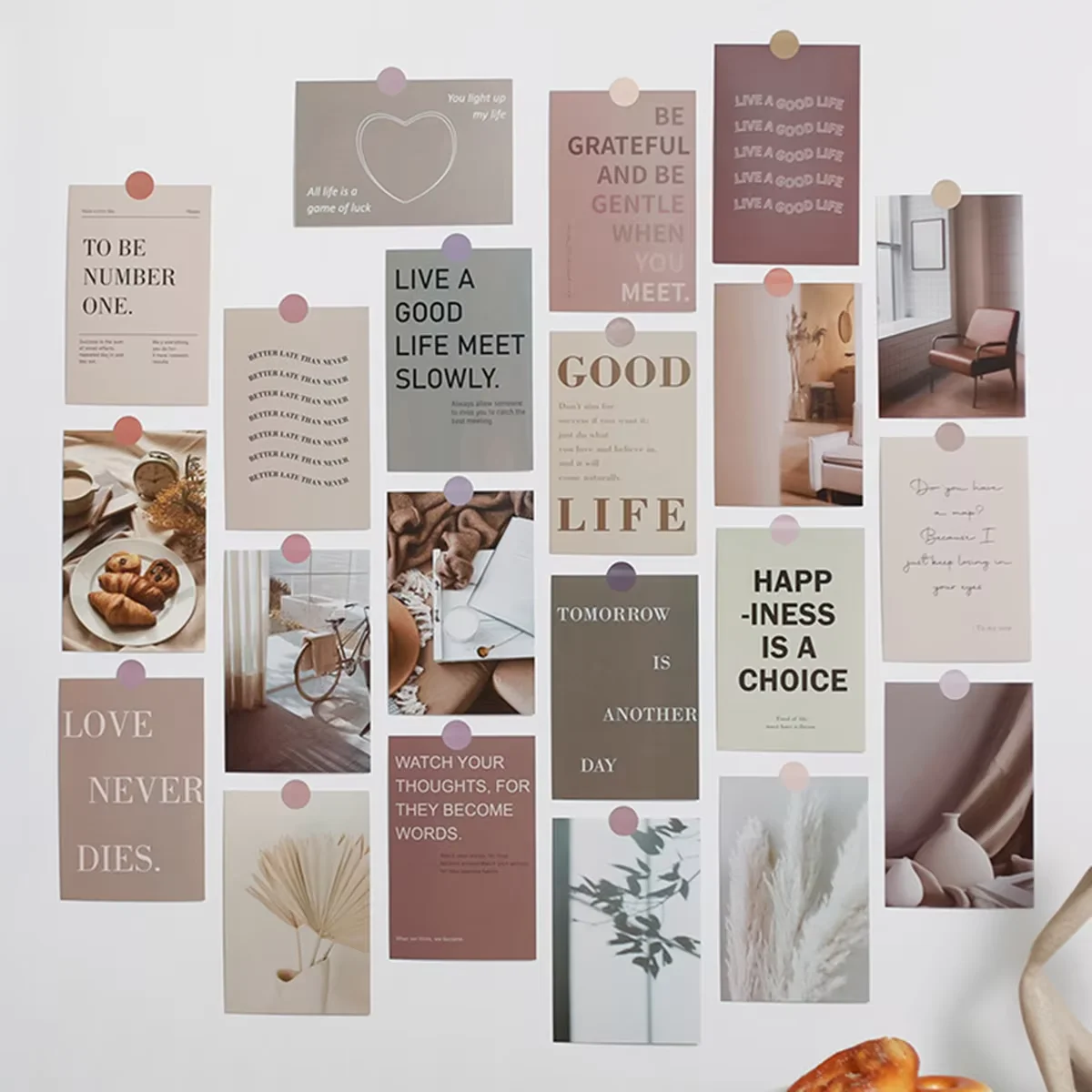 

30pcs Lucky Life Theme Postcards Floral Alphabet Elements Wall Decoration with 48 Stickers for Living Room Classroom
