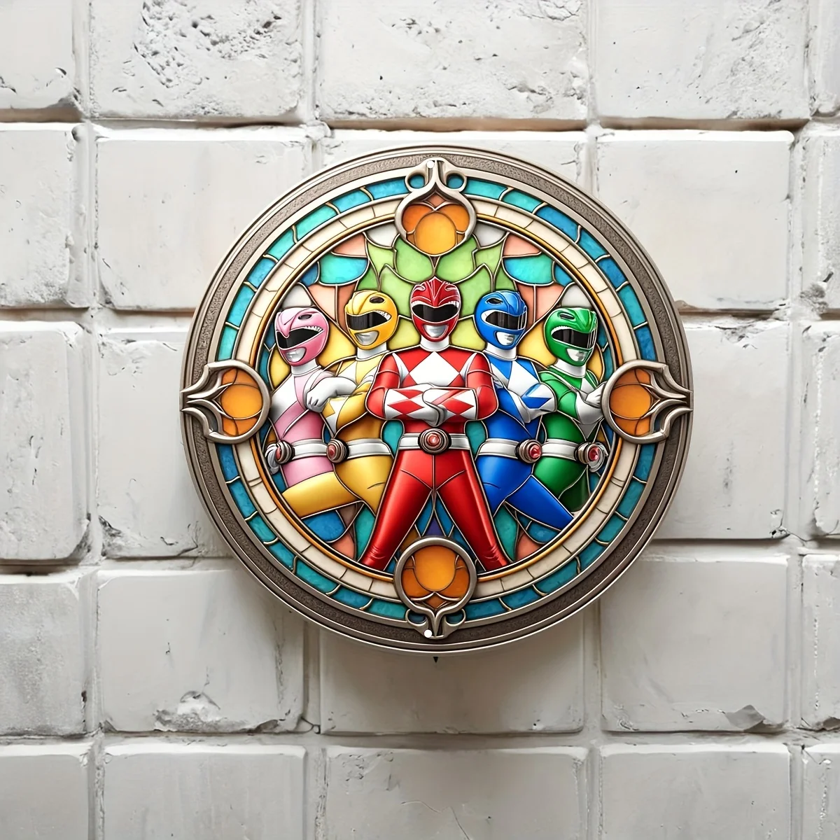 Power Rangers Inspired Round Metal Aluminum Sign, Digital Print Vintage Art Decor Plaque, Festive Wall Art for Outdoor & Indoor