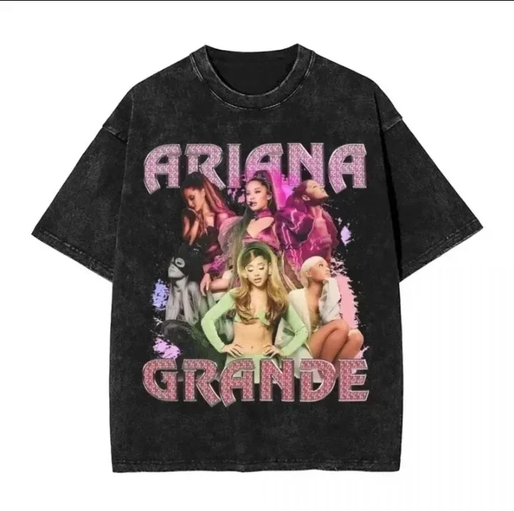 Customization Ariana Grande Washed T-shirt Retro Streetwear Short Sleeve Washed Oversized High Quality Unisex Hot Product Washed