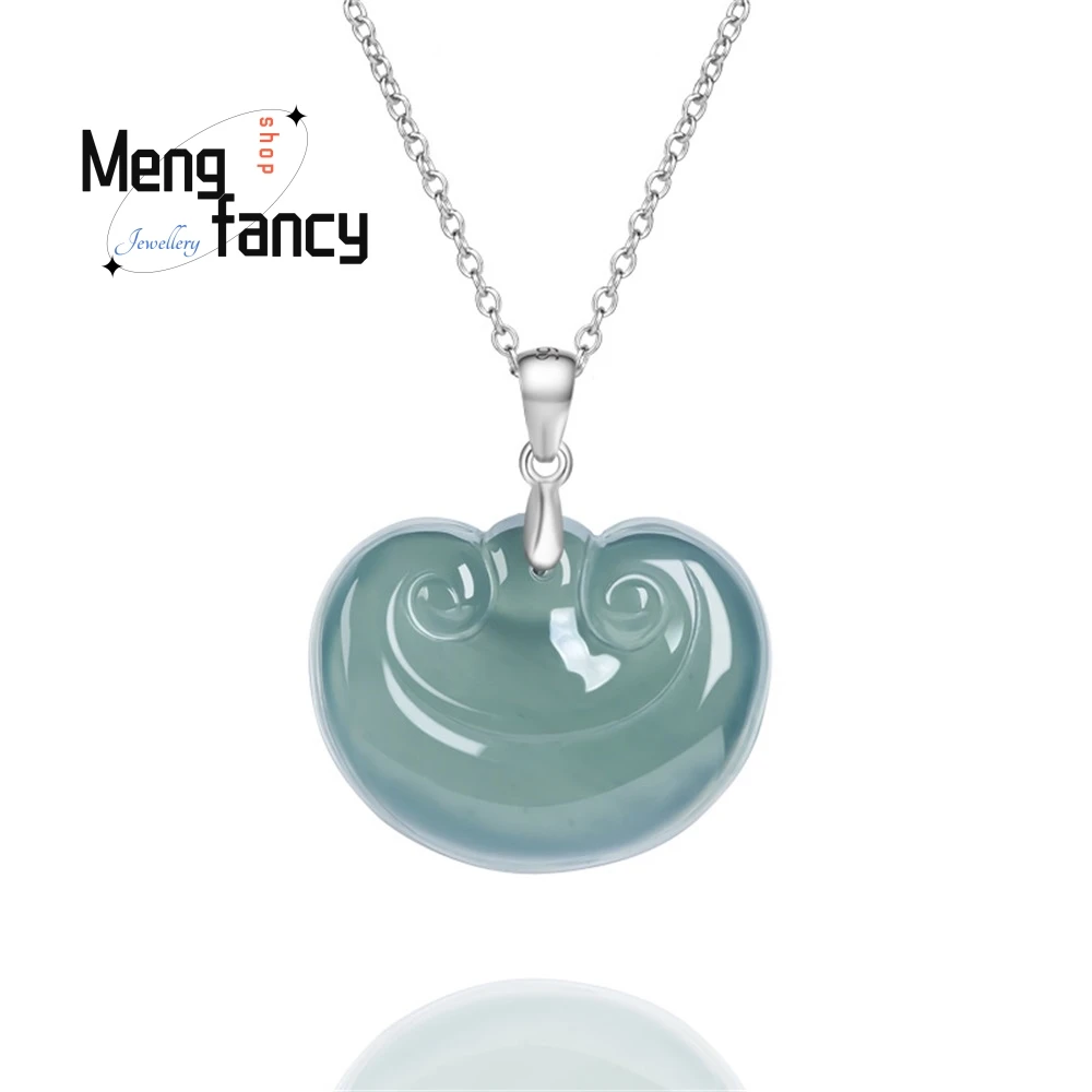 

Genuine Natural A Goods Jade Blue Water Ruyi Pendant S925 Silver Inlaid Ice Jade Pendant Flower Piece For Women