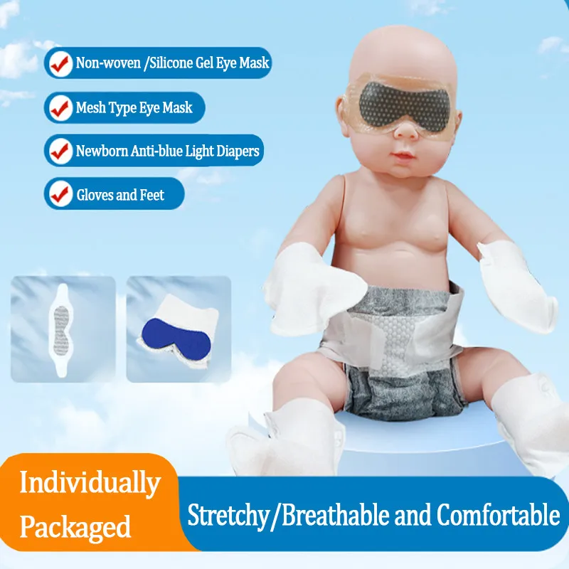 Newborn Phototherapy Anti Blue Light Protection Set Eye Mask Disposable Mittens Foot Cover Diaper For Infant Jaundice Home Light