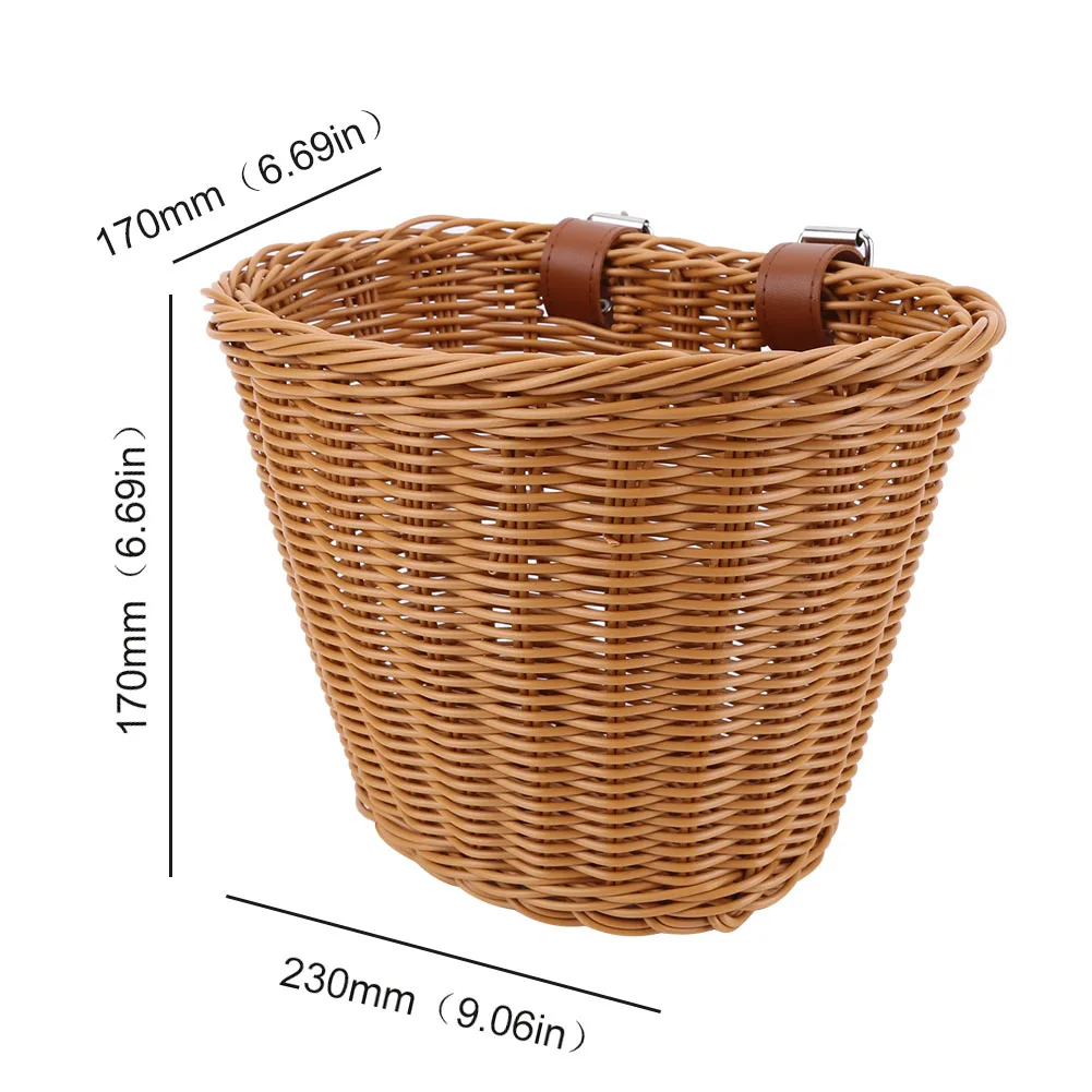 Bicycle Storage Pannier Bell with Leather Straps Hand-Woven Small Bicycle Basket Waterproofing Bicycle Imitation Wicker Basket