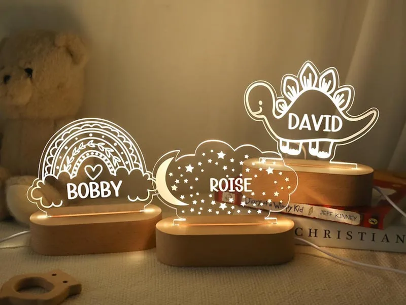 Personalized Night Light With Name Custom Acrylic Plaque Baby Birthday Gift Baby Shower Newborn Gift Room Decor Bedside Lamp