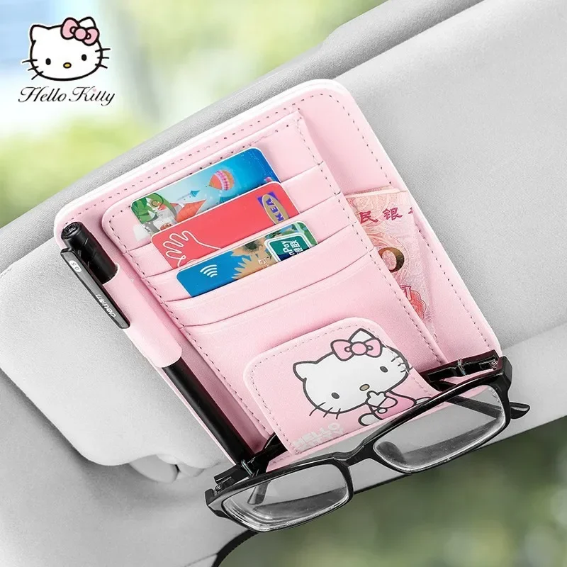 

Kawaii Sanrio Car Storage Card Bag Sunglasses Storage Clip Hello Kitty Sun Visor Multifunctional Storage Set Sunglasses Box Gift