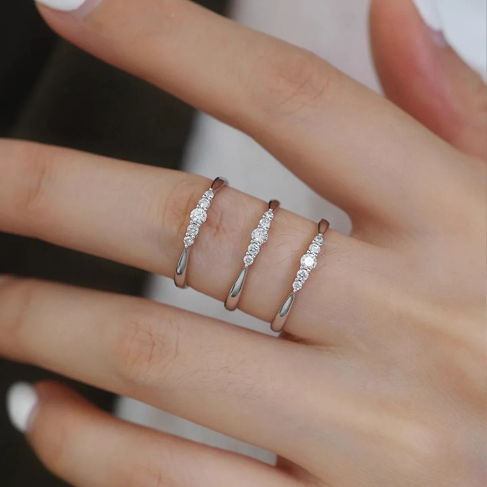 

Простое кольцо из стерлингового серебра 925 пробы с тремя камнями и цирконом, французское легкое роскошное индивидуальное оригинальное женское кольцо, ювелирные изделия