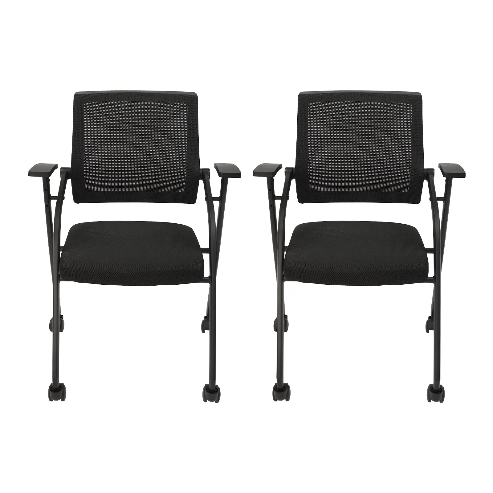 2PCS Steel Pipe Black Office Conference Reception Chairs Guest Chair Mesh Back Waiting Room Seat  Freestanding