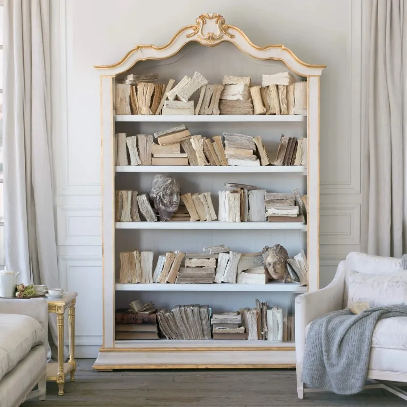 American French rural retro old bookcase Solid wood bookshelf display cabinet Side cabinet British tracing open display cabinet