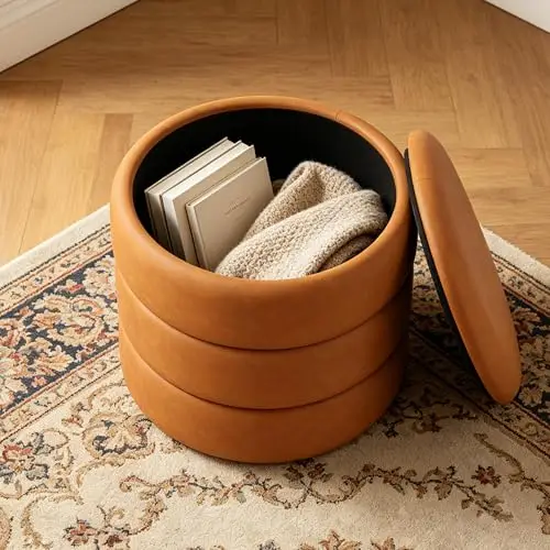 17.7" H Round White Velvet Storage Ottoman, 2-in-1 Shoe Changing Stool with Removable Lid, Space-Saving Multi-Scene