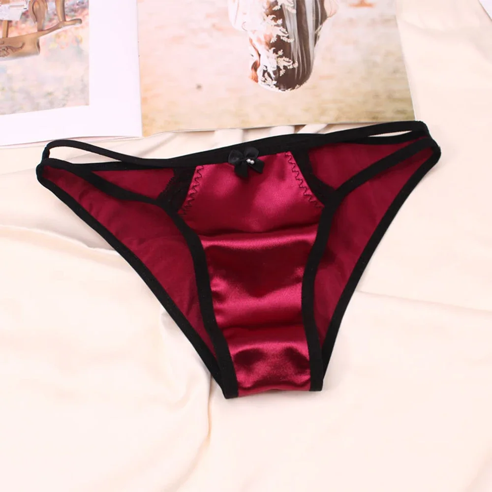 Stylish And Luxurious Silk Satin Women Panties Gstring Thong Lingerie Underwear Black/White/Wine Red/Blue/Pink